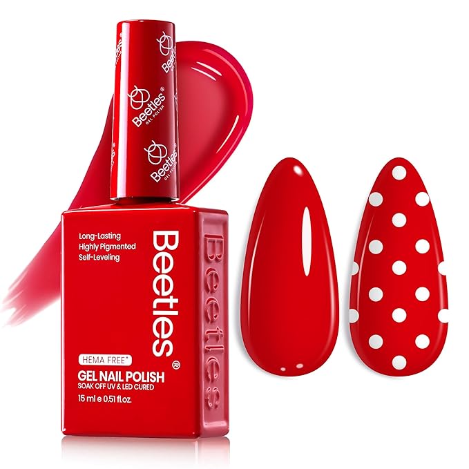 Beetles Red Gel Nail Polish - Hema Free Crimsom Harmony Gel Classic Red Gel Polish Soak Off Uv LED Nail Lamp 15ml DIY Home Manicure Salon Gift for Women
