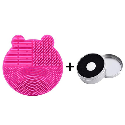 Bird&Fish Silicon Makeup Brush Cleaner Mat & Drying Pad with Carbon Removal Sponge (Rose Red)