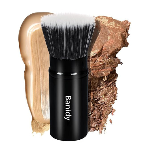 Foundation Makeup Brush Flat Top Kabuki Face Blush Liquid Powder Foundation Brush Retractable Travel Brush for Blending Liquid, Cream or Flawless Powder Cosmetics