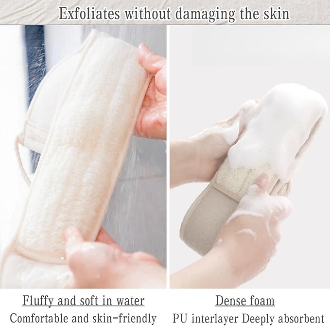 Exfoliating Natural Loofah Sponge Back Scrubber for Shower, Exfoliating Sponge for Shower, Bath Shower Scrubber for Men and Women, Luffa Scrubber to Clean Your Back Deeply Relax Your Body (2 Pack)