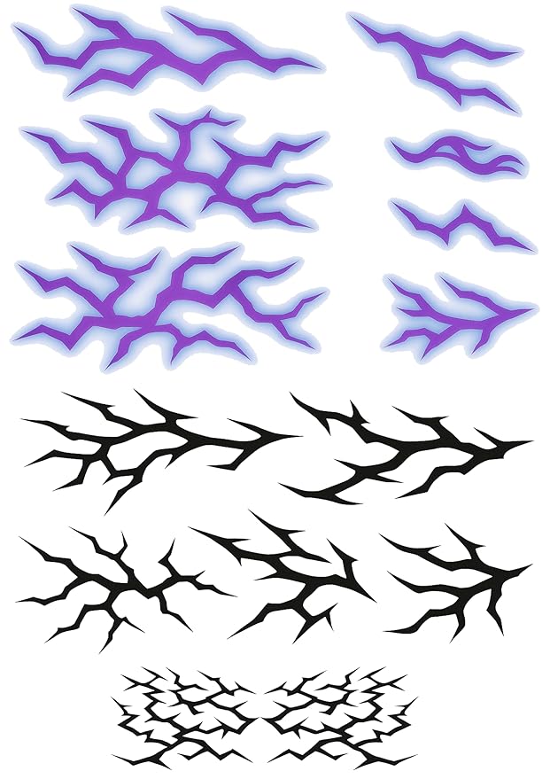 K-Pop Style Tribal Temporary Tattoos – Are You Guardian or Demon? 2 A5 Sheets of Black & Purple Fantasy Markings for Cosplay, Festivals & Halloween