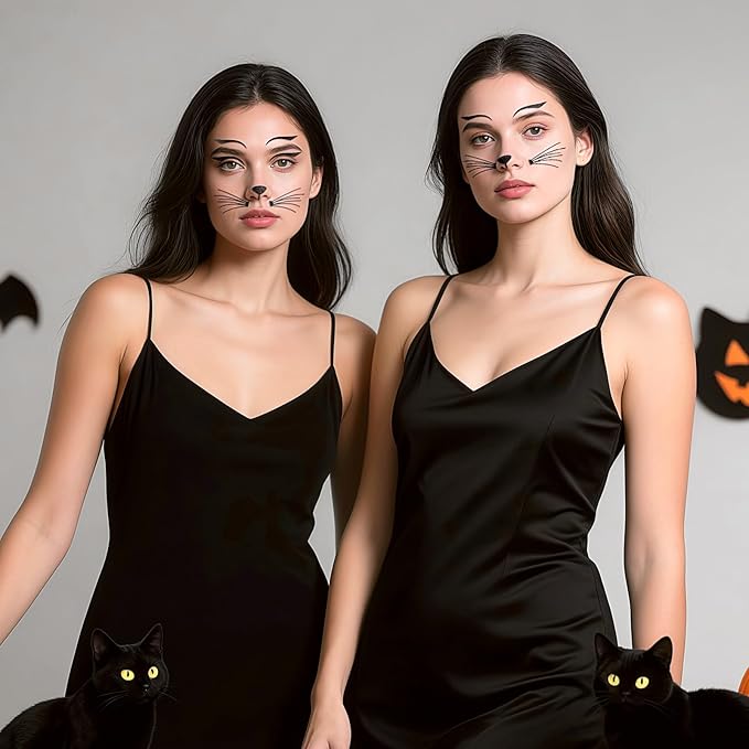 Black Cat Face Gems, Festival Face Jewels Tattoo Stickers, Glitter Cat Face Gems Stick on, Body Gem Stones Temporary Face Tattoos for Halloween