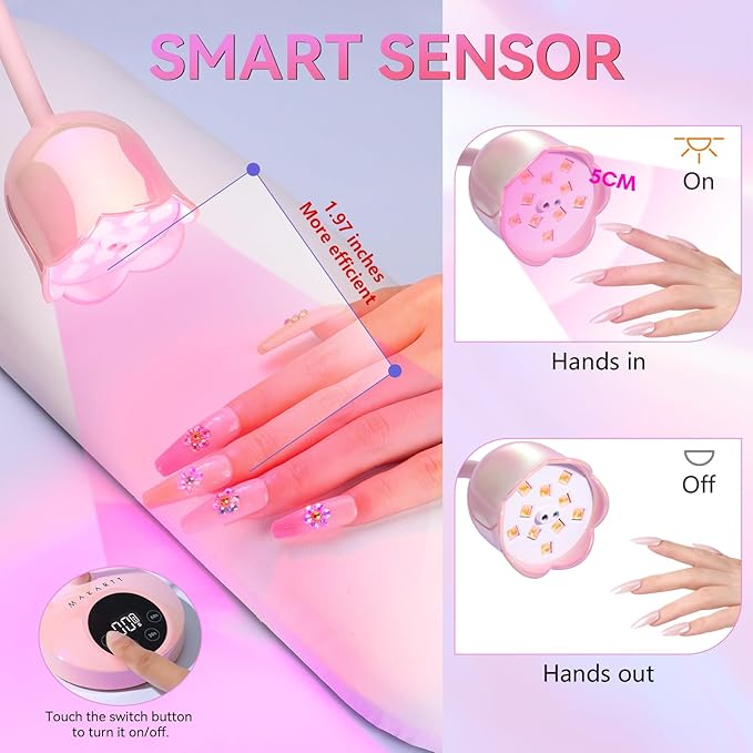 Makartt UV LED Nail Lamp - Mini UV Light for Gel Nails Polish Fast Curing Goosenecks Lamp 30W Rechargeable LED Nail Light Nail Dryer with 4 Timers & Auto Sensor for Salon Home DIY Use