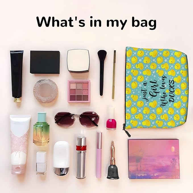 MOLAIGIN Just A Girl Who Love Ducks Cute Duck Cosmetic Bag For Women, Travel Makeup Bag, Toiletry Zipper Bag, Large Capacity Aesthetic Cases