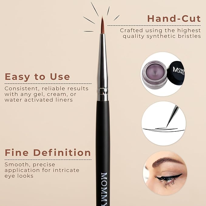 Pointed Eyeliner Brush - Ultra Fine Premium Synthetic Vegan Bristles - Precision Gel Eye Liner Brush for Makeup Artist-Quality Results, Cruelty Free by Mommy Makeup