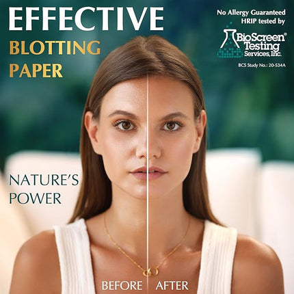Natural Green Tea Oil Blotting Sheets - 25% Larger (4.7x3") - 600 Makeup Friendly Papers for Face - Easy Dispensing Oil Absorbing Sheets