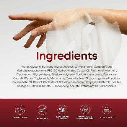 Clear Beauty Retinol & Collagen Face Mask – Firming & Hydrating – Reduces Fine Lines & Wrinkles – Korean Sheet Mask, Dermatologist Tested, Anti-Aging – Vegan, Clean Beauty, Cruelty-Free – 5 Count