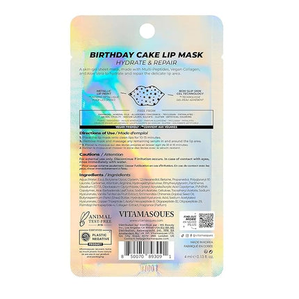 Vitamasques Lip Mask, 3-Pack -Birthday Cake Collagen Lip Mask Sheets, Repair for Dry & Chapped Lips - Nourishing & Hydrating - Vegan & Cruelty-Free Korean Skin Care