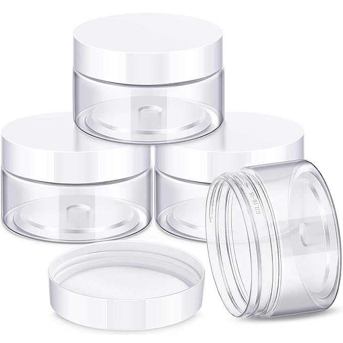 Patelai 4 Pieces Round Wide-mouth Leak Proof Plastic Container Jars with Lids for Travel Storage Makeup Beauty Products Face Creams Oils Salves Ointments DIY Making(4 Ounce,White)