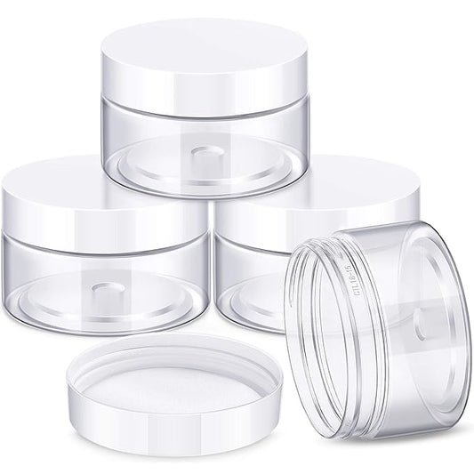 Patelai 4 Pieces Round Wide-mouth Leak Proof Plastic Container Jars with Lids for Travel Storage Makeup Beauty Products Face Creams Oils Salves Ointments DIY Making(4 Ounce,White)