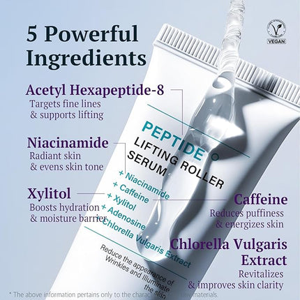 Re.SPN Peptide Lifting Roller Serum – For Wrinkles, Lifting & Pore Tightening on Face & Neck with Gua Sha Applicator, Vegan, Anti-wrinkle Peptide, Niacinamide, K-Beauty (1.69 fl oz)