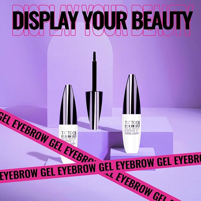 Easy Peel Off Eyebrow Gel, Tattoo Eyebrow Gel Easy Peel Off, Waterproof & Transfer-Proof Lasts Up to 3 Days Brow Color for Women, Create Fuller & Defined Looking Brows At-Home (04# Black)