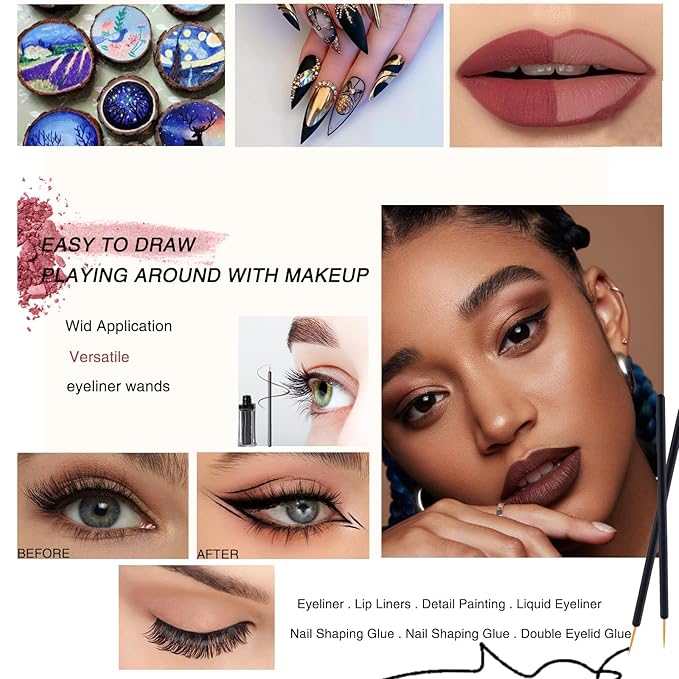 100 Pack Disposable Eyeliner Brush, Ultra-fine Point Eye Liner Applicator Cosmetic Eye Wands Makeup Brushes Tools (Color: Black)