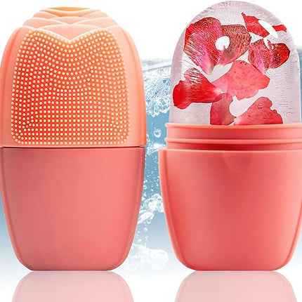 XHJRI Ice Face Roller Massager,Ice Cube Roller for Face, Eyes and Neck Naturally Conditioning and Skin Care,De-Puff Eye Bags,Reduce Migraine Pain,Reusable Massage Silicone Ice Mold (New Pink)