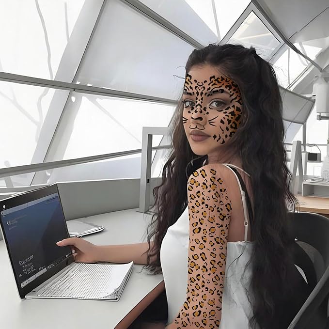 10Pcs Leopard Stickers - Cheetah Face Sticker - Cheetah Tattoos for Halloween Leopard Makeup - Halloween Face Stickers Cosplay