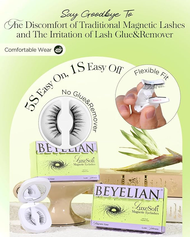 BEYELIAN Magnetic Eyelashes with Applicator Kit, Upgrade False Eyelashes Natural Look, Reusable Soft Magnetic No Glue Needed Lashes for Eye (Lightweight & Comfortable)