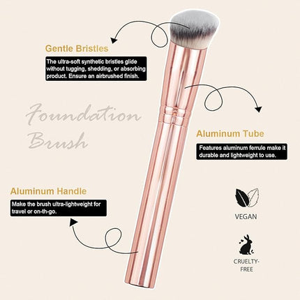 START MAKERS Foundation Concealer Brush, Angled Professional Contour Makeup Brush Soft Dense for Liquid Cream Powder Makeup, Flawless Blending & Coverage, Champagne Gold