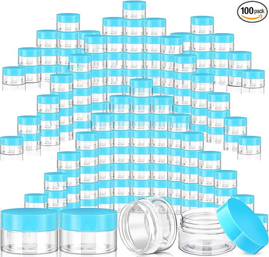 SATINIOR 100 Pcs Plastic Jars with Lids Small Containers Lids Wide Mouth Small Plastic Containers for Lotion Cream Rhinestones Body Butters Travel Storage(10 oz, Blue)