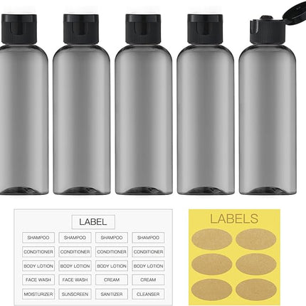 LISAPACK 3.4 oz Travel Bottles for Toiletries, Plastic Travel Size Containers for Shampoo Conditioner TSA Approved, Empty Small Squeeze for Lotion, Leak Proof Mini Liquid Tube for Refillable Black