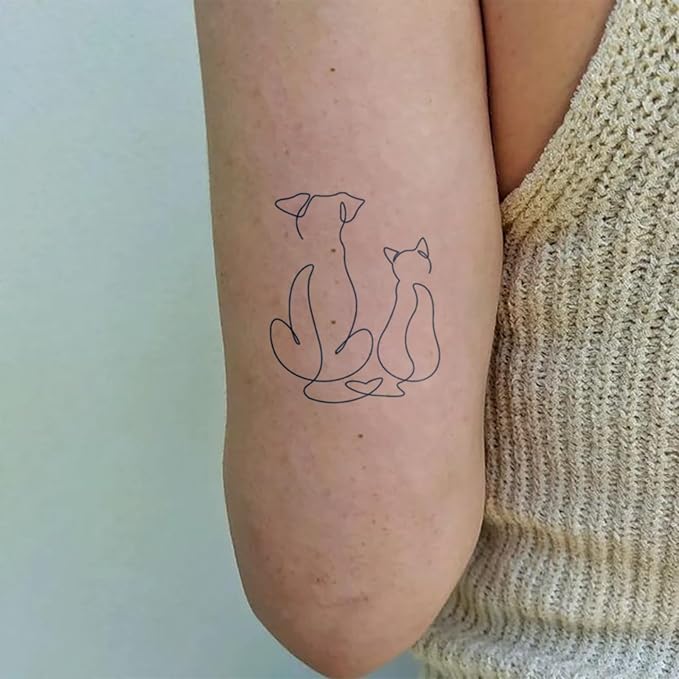 Cat & Dog Outline Temporary Tattoos – 8 Minimalist Cute Pet Designs, Long-Lasting Semi-Permanent, Waterproof for 2 Weeks