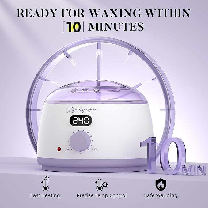 LANSLEYWAX Digital Waxing Kit for Women Men - Purple Waxing Machine with 39 Accessories - Hard Wax Kit for Arms Legs Brazilian Bikini Facial Sensitive Skin, Wax Warmer Hair Removal for Home/Salon Use