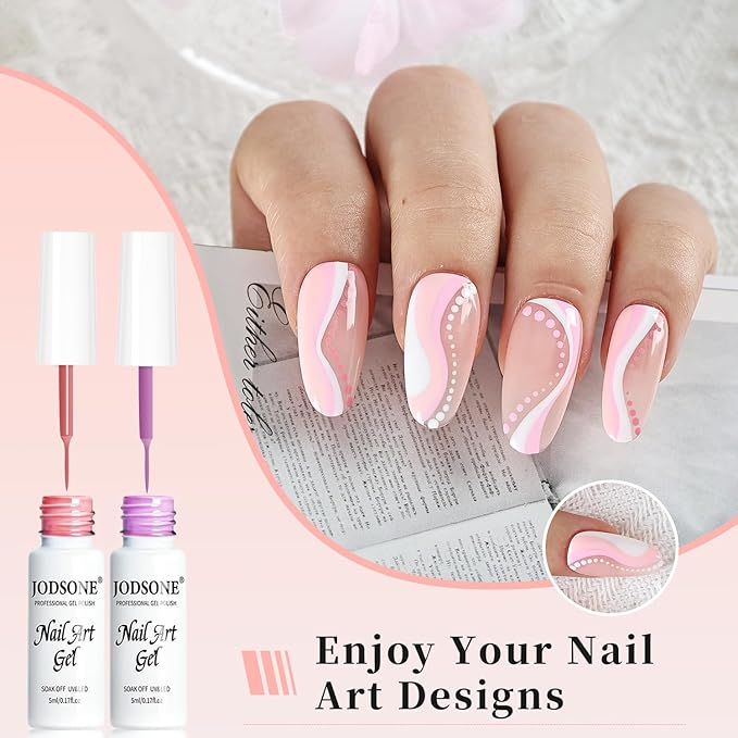 JODSONE Art Gel Liner Set 10 Colors Black Red Blue Need U V Lamp Cured with Thin Brush Gift for Girls at Home Salon Design