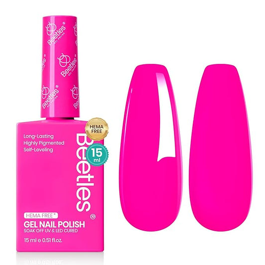 Beetles Neon Pink Gel Nail Polish - Neon Whispers Hema Free Gel Polish, Vibrant Pink Color Matching Bottles Long-Lasting Manicure Gift for Women 0.5Oz