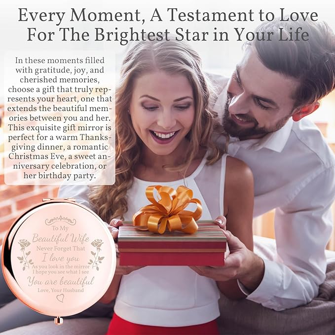 Birthday Gifts for Wife Compact Mirror, Gorgeous to My Beautiful Wife Rose Gold Compact Mirror Unique Wife Gift Mirror for Christmas Thanksgiving (to My Beautiful Wife)