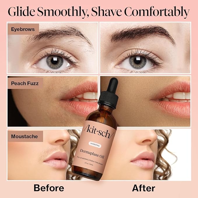 Kitsch Dermaplane Face Oil with Jojoba & Argan Oil – Hydrating Facial Formula for Dermaplaning Tool, Gua Sha & Razor Use – Irritation-Free Shave Oil for Soft, Radiant Skin – 2oz