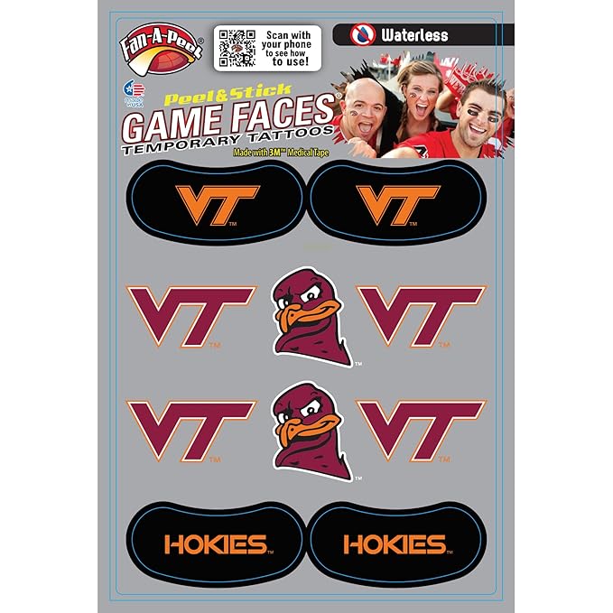 Viginia Tech Waterless Temporary Tattoos - Hypoallergenic Peel and Stick Waterproof Temporary Tattoos - Officially Licensed