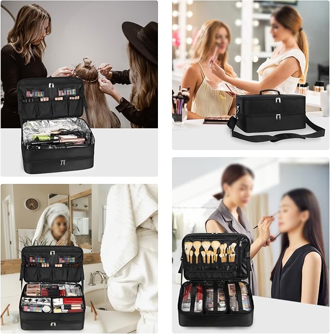 Extra Large Makeup Case, Professional Makeup Train Case for Makeup Artist Traveling Organizer, Double Layer XL Cosmetic Travel Case for Cosmetology with 3 Detachable compartments and 3 Makeup Bags
