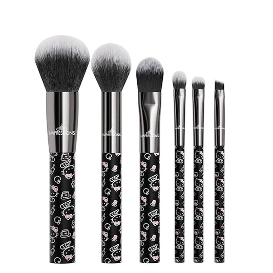 Impressions Vanity Hello Kitty The Favorites 6 PCs Makeup Brush Set, Hello Kitty Signature Bow Super Soft Brushes for Foundation, Face Powder, Blending, Eye shadow, and Liner Application (Black)