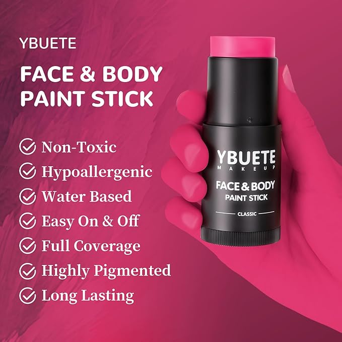 Pink Face Body Painting Stick, Professional Full-coverage Cream Pink Face Paint for Halloween SFX Makeup Clown Costume Party, Washable Bright Eye Cheek Art Stick for Adult Festival Carnival