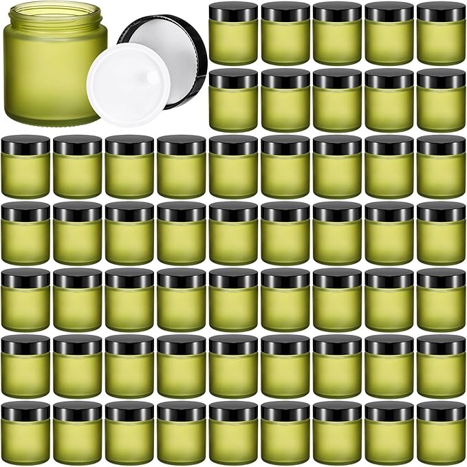 Norme 64 Pcs 4 oz Glass Jars with Lids Leakproof Round Airtight Empty Cosmetic Jars with Inner Liners Lid for Storing Lotions Powder Ointments Candle Making Tins (Pea Green)