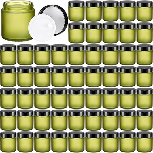 Norme 64 Pcs 4 oz Glass Jars with Lids Leakproof Round Airtight Empty Cosmetic Jars with Inner Liners Lid for Storing Lotions Powder Ointments Candle Making Tins (Pea Green)