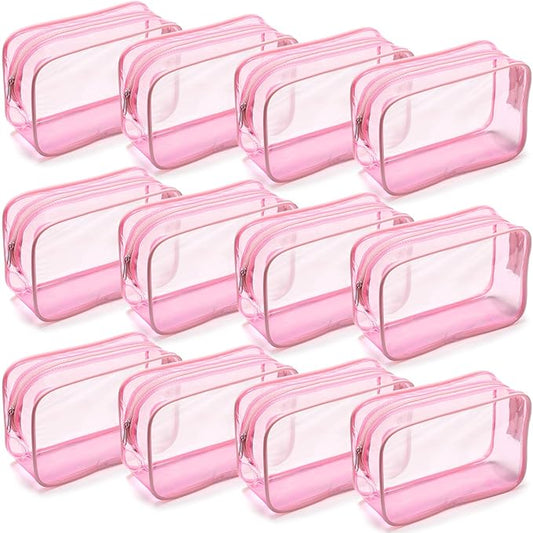 Weewooday 12 Pieces Clear Makeup Bags Cosmetic Storage Bags PVC Zipper Pouches Travel Waterproof Makeup Plastic Case for Women Organizing Toiletries Traveling Bathroom