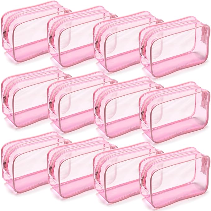 Weewooday 12 Pieces Clear Makeup Bags Cosmetic Storage Bags PVC Zipper Pouches Travel Waterproof Makeup Plastic Case for Women Organizing Toiletries Traveling Bathroom(Small,Light Pink)