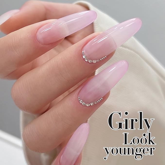 Double Rhythm Translucent Gel Polish Sheer Neutral Natural Light Milky Same Color Same Bottle 15ML Jelly Nail Polish Nail Art DIY at Home (Pink Purple-A1314)