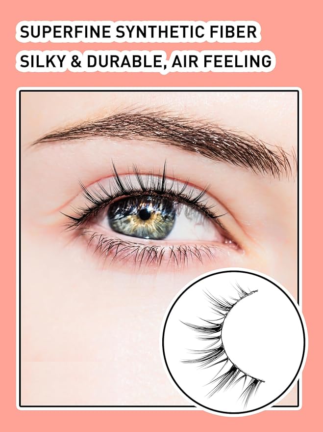 Manga Lashes Natural Look Anime Eyelashes Wispy 3D Volume 0.1MM Thin Band Manhua Lash Korean Asian Style 10mm Short Eyelash C Curl 7 Pair Siligli