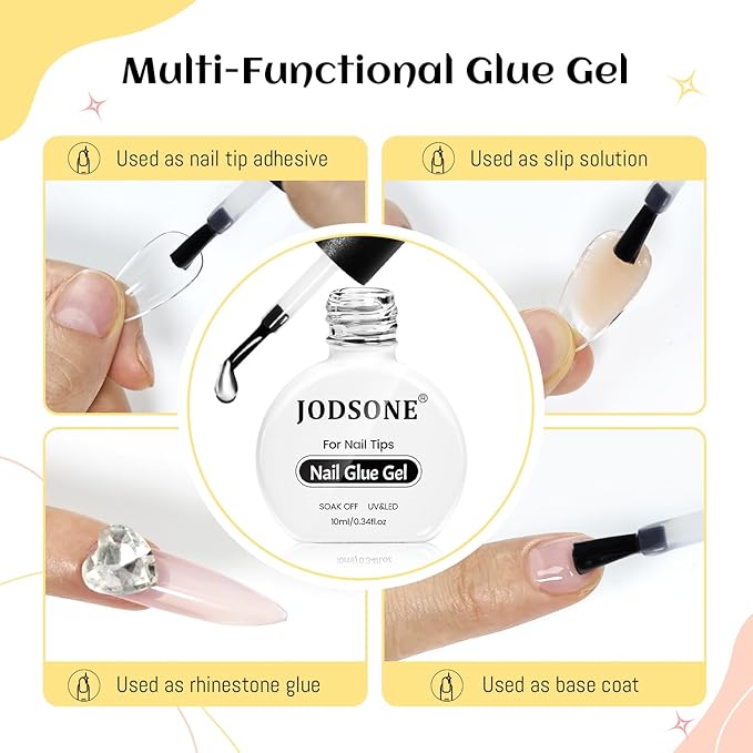 JODSONE 3Pcs 10ml Top and Base Coat Nail Glue Gel Set No Wipe for Long Lasting Manicures Nail Glue Gel for Securely Attaching False Nails and Decorations Requires U V Lamp Curing