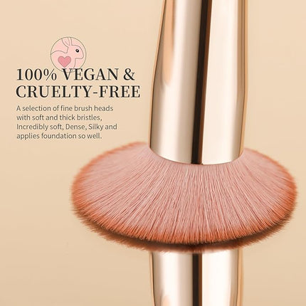 DUcare Foundation Concealer Brush 2Pcs Flat Top Kabuki Brush for Face Synthetic Liquid Blending Mineral Powder Makeup Tools pink