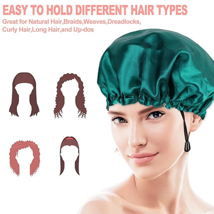 CHORHA Satin Sleep Cap,Double-Sided Adjustable Sleep Bonnet,Bonnet Cap for Sleep (DARK GREEN)