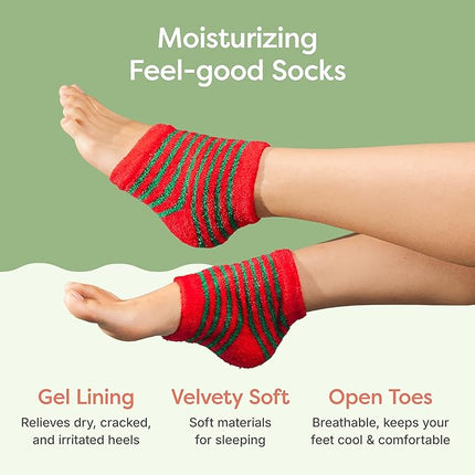 ZenToes Moisturizing Socks for Cracked Heel Treatment, Vitamin E, Olive Oil and Jojoba Oil Heel Socks, Stocking Stuffers for Women, Spa Self Care Gifts for Women (Holiday Stripes, Regular)