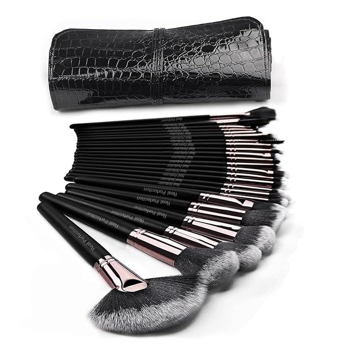 Real Perfection Makeup Brushes 24pcs Makeup Brush Set Premium Synthetic Powder Foundation Contour Blush Concealer Eye Shadow Blending Liner Make Up Brush Kit with Case