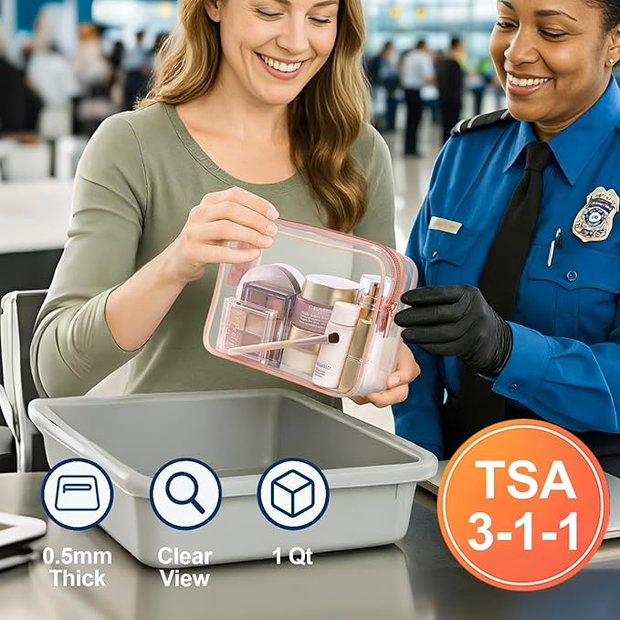 PACKISM TSA Approved Toiletry Bag - Clear Makeup Bag Waterproof Quart Size Bag, Travel Makeup Cosmetic Bag for Women Men, Carry on Airport Airline Compliant Bag, 3 Pack