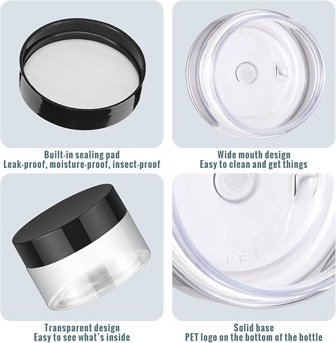 Aoriher 150 Pcs Plastic Container Jars with Lids Round Cosmetic Jars Empty Plastic Container for Lotion, Cream, Ointments, Makeup, Eye Shadow, Rhinestone, Samples, Pot, Travel Storage(1 oz,Black)