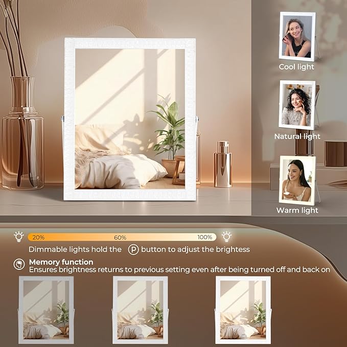 Vanity Mirror with Lights,RGB & 3 Dimmable Light Modes Makeup Mirror with Touch Control,Light Up Mirror for Desk,360°Rotation,17x14 Inch