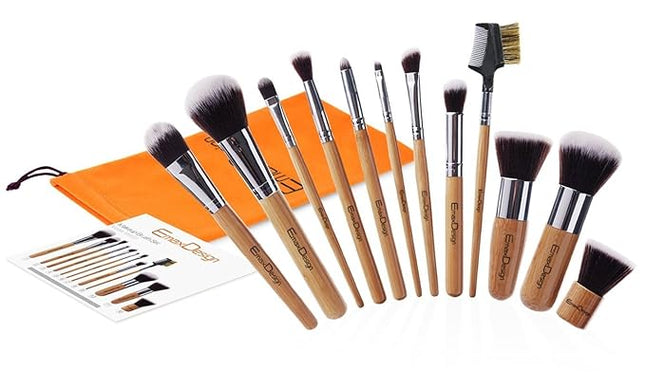 12 Pieces Makeup Brush Set Professional Bamboo Handle Premium Synthetic Kabuki Foundation Blending Blush Concealer Eye Face Liquid Powder Cream Cosmetics Brushes Kit With Bag
