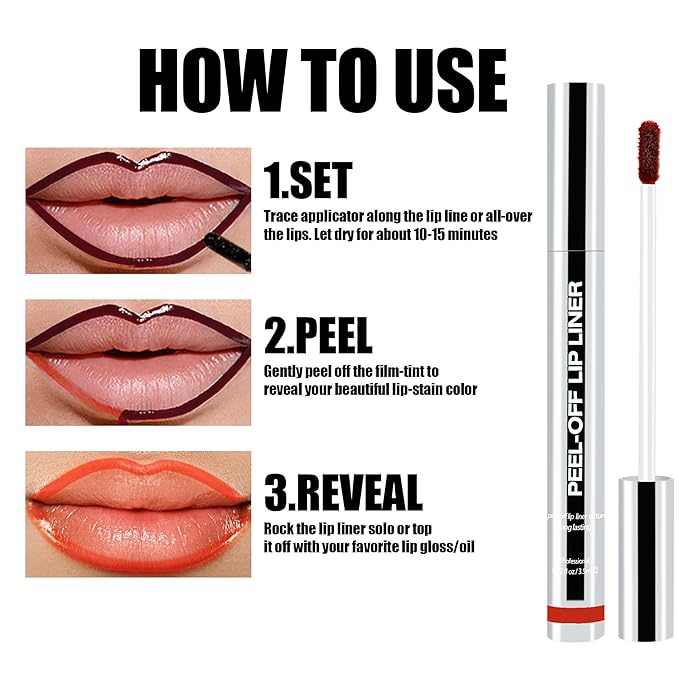 Peel Off Lip Liner Stain, Long Lasting Matte Lip Tattoo Makeup, Smudge-Proof, Highly Pigmented Color, Transfer-Proof, Waterproof, Suitable for All Skin Types, Burnt Red