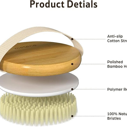 Metene 2 Pack Bamboo Dry Body Brushes, Shower Brush Wet and Dry Brushing, Dry Brush for Cellulite and Lymphatic, Body Scrubber with Soft and Stiff Bristles, Suitable for All Kinds of Skin